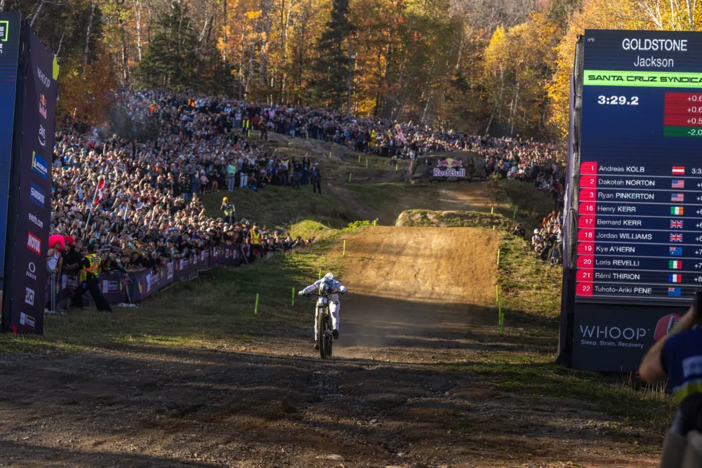 Jackson Golstone crosses the finish line - Dave Trumpore